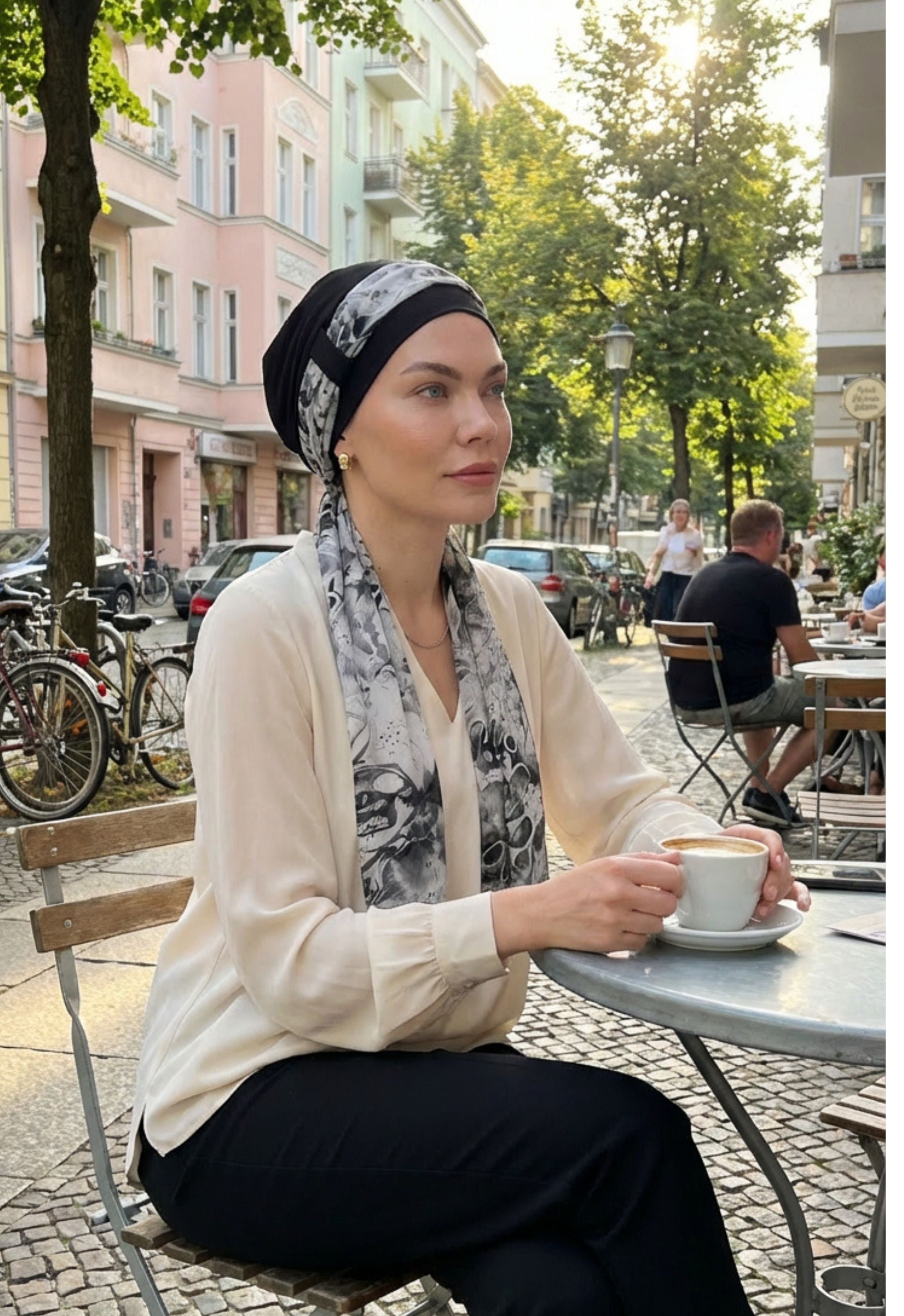 EmpowerWrap Headwear - Bamboo Cap with Attached Scarf