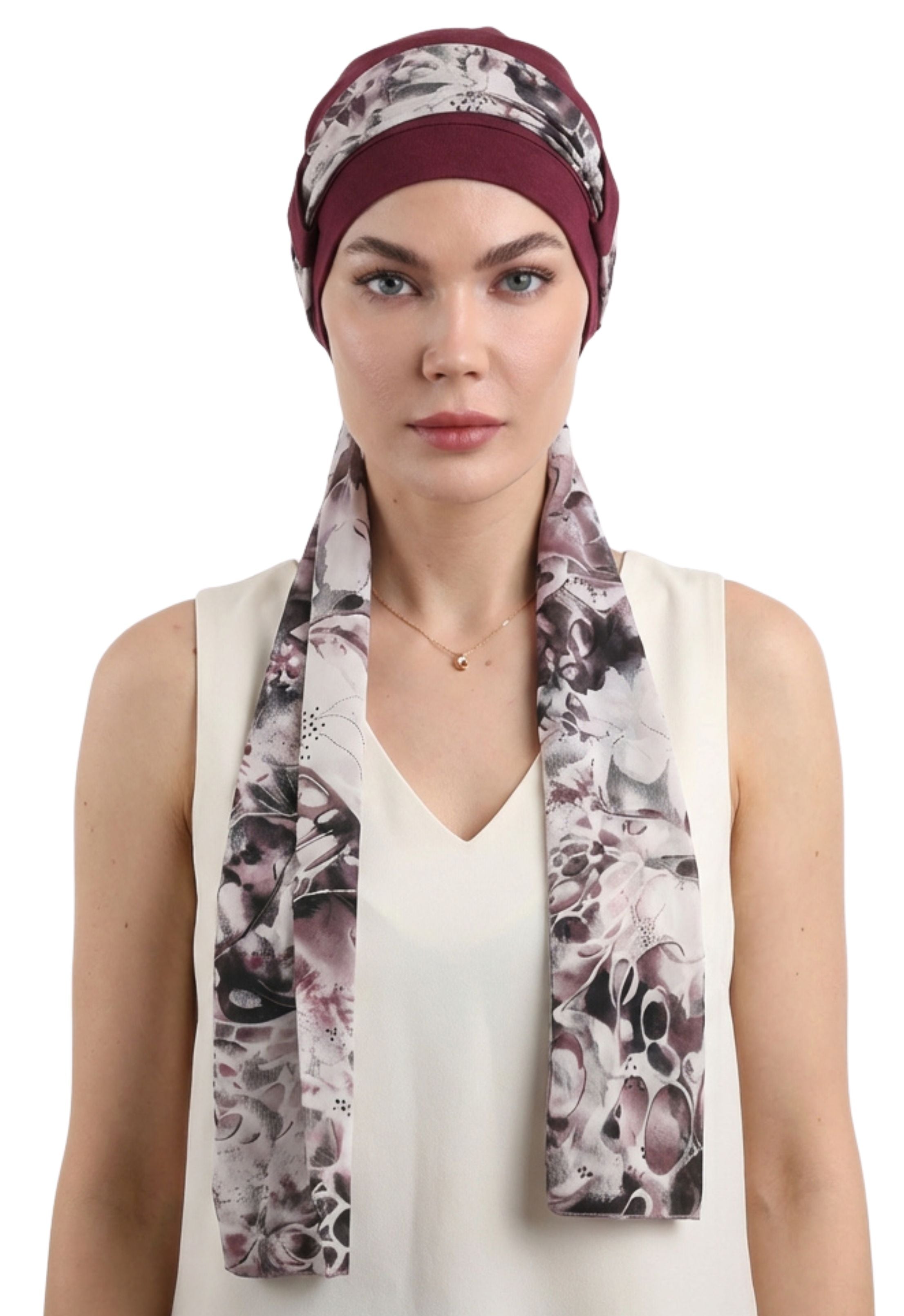 EmpowerWrap Headwear - Bamboo Cap with Attached Scarf