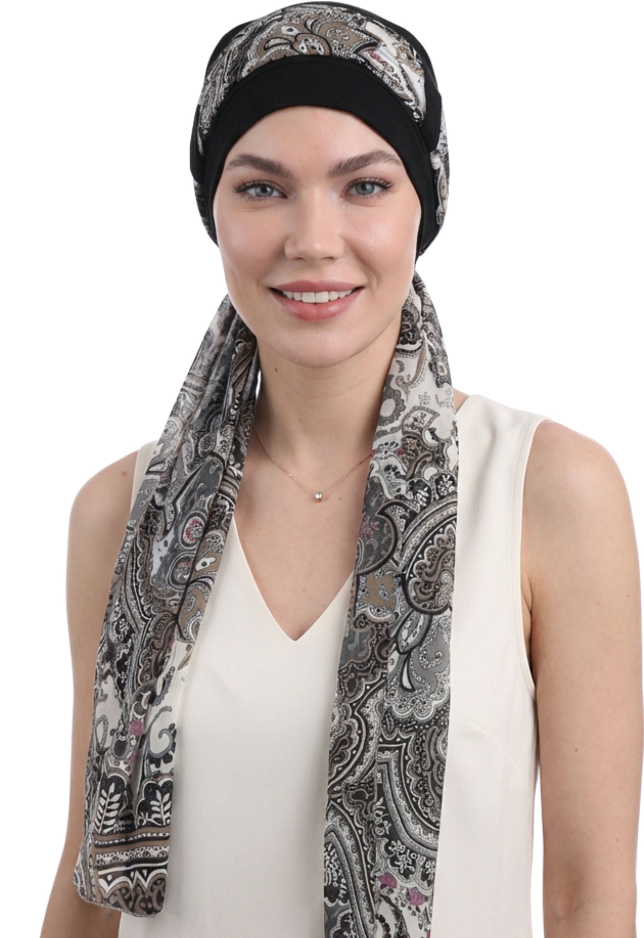 EmpowerWrap Headwear - Bamboo Cap with Attached Scarf