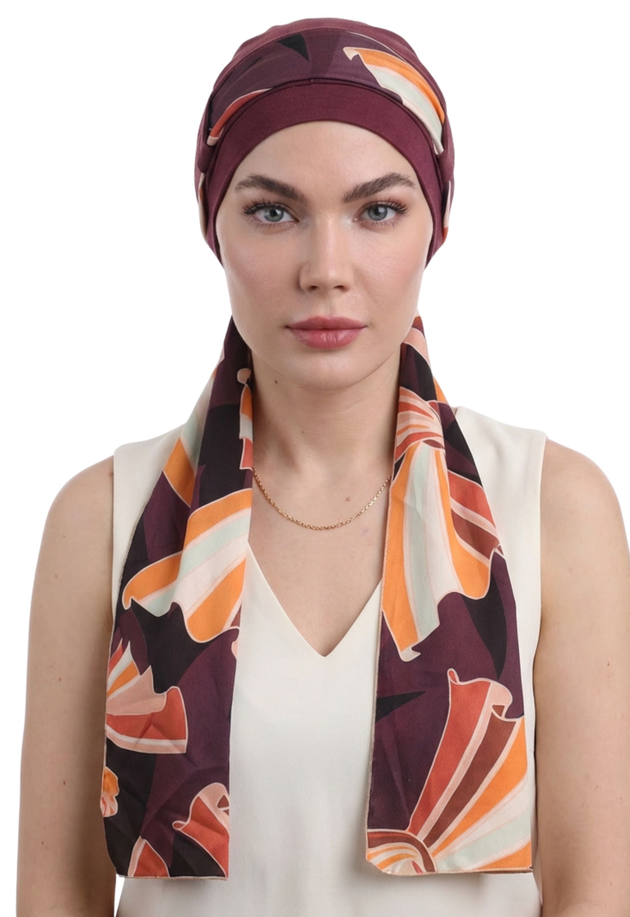 EmpowerWrap Headwear - Bamboo Cap with Attached Scarf