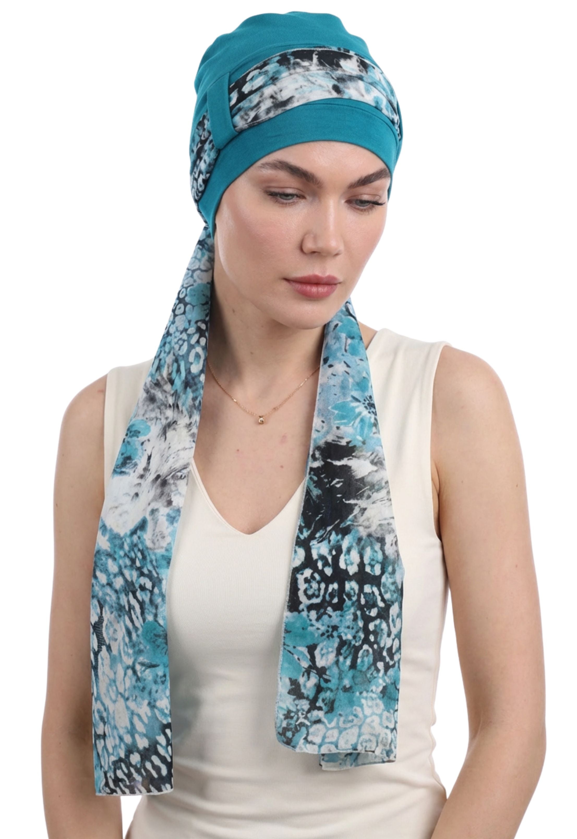 EmpowerWrap Headwear - Bamboo Cap with Attached Scarf