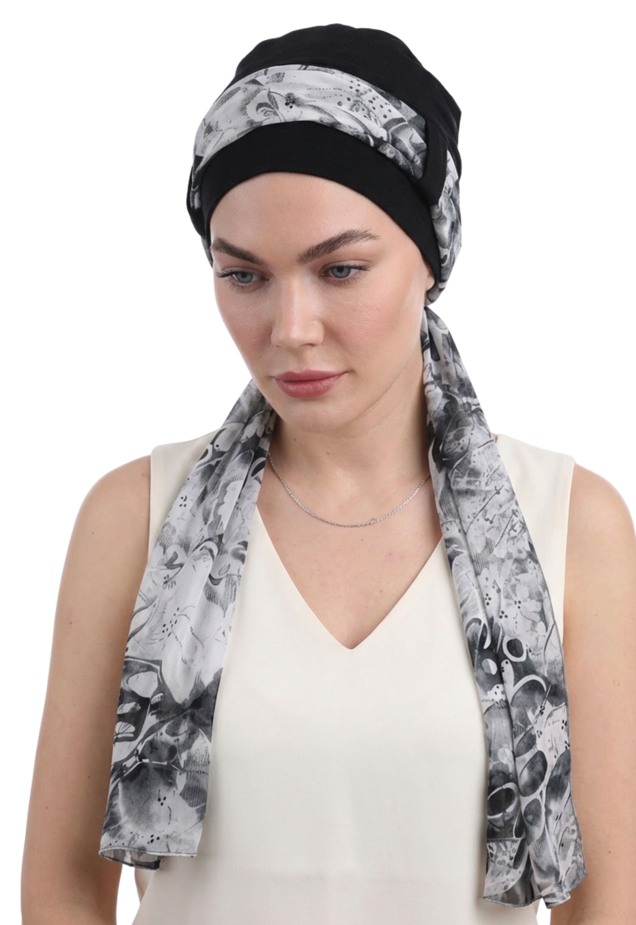 EmpowerWrap Headwear - Bamboo Cap with Attached Scarf