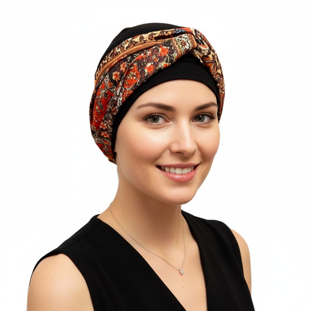 Black Cap with Burgundy Headband