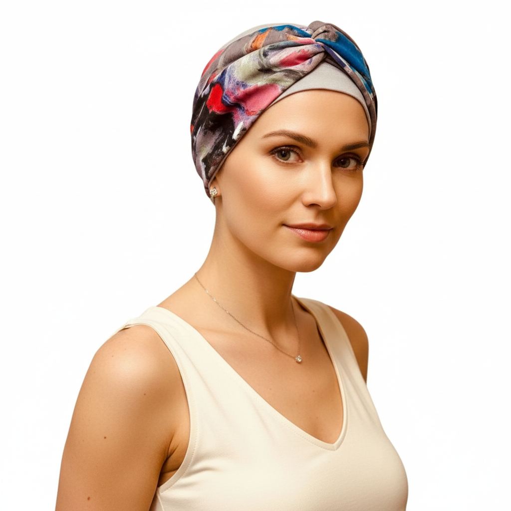 Taupe Cap with Grey Abstract Headband