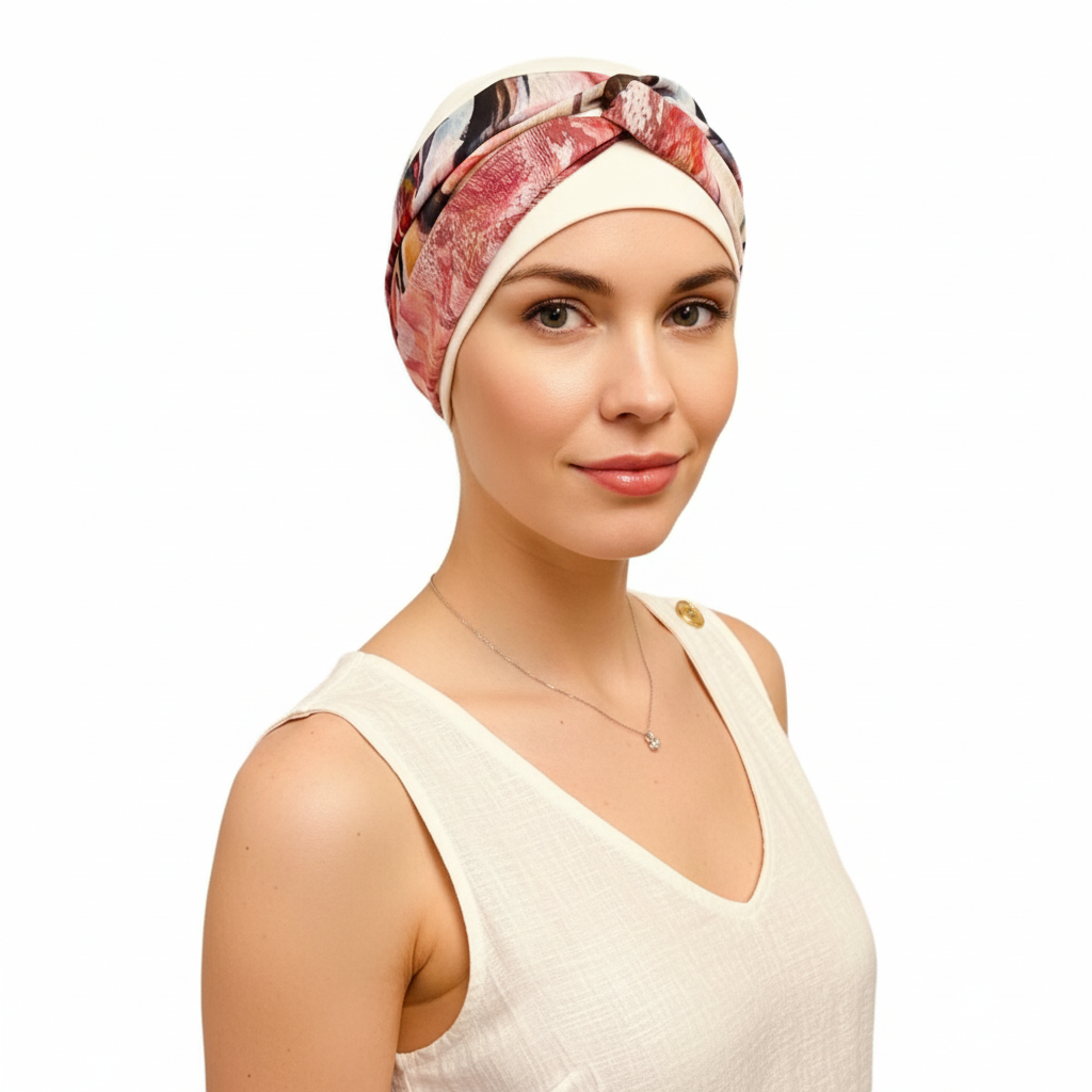 Cream Cap with Pink Abstract Headband