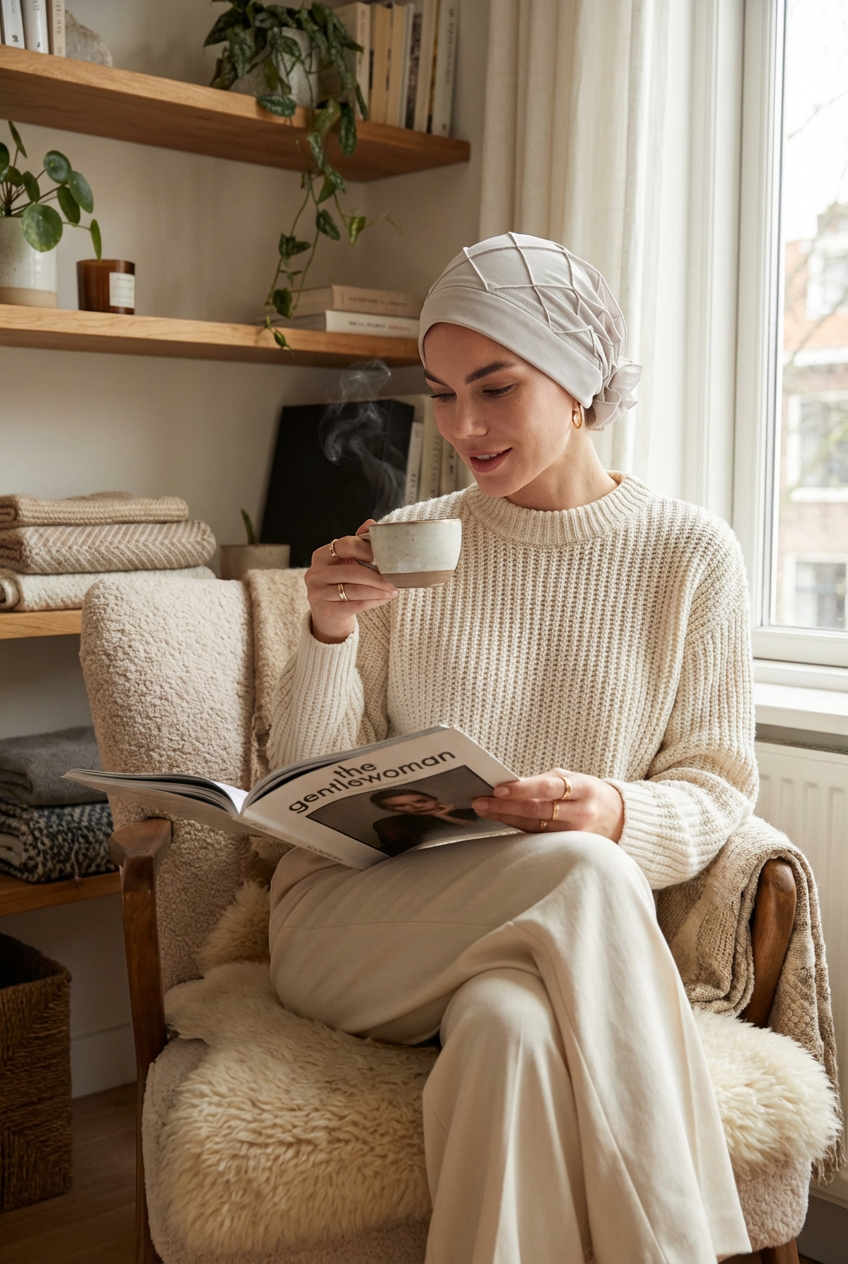 Diamond Patterned Hat with Georgette Flower