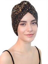 Animal Print Twisted Front Turban (Brown-Beige)