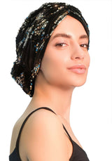 Zwei-Wege-Kopfbedeckung aus Samt mit Pailletten, neues Design (schwarz)