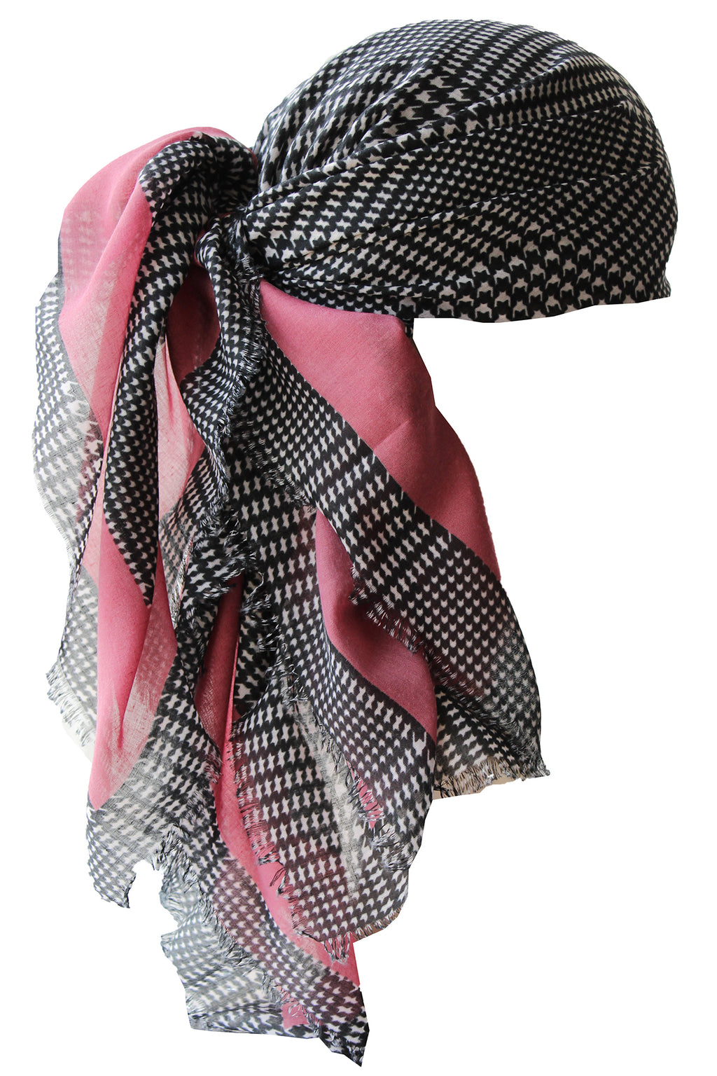 Special Fringed Trim Square Headscarf - Black with Dust Pink Edges