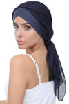 Deresina W cap with attached chemo headscarf style33 denim navy