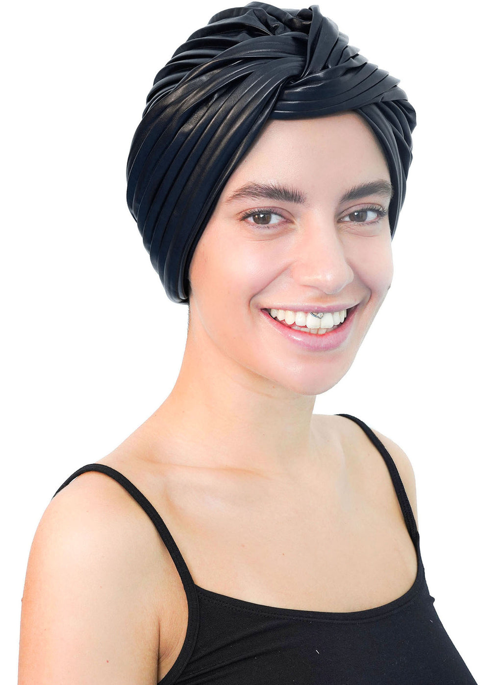 Leather Faux Twisted Front Headwear New Design (Deep Navy)