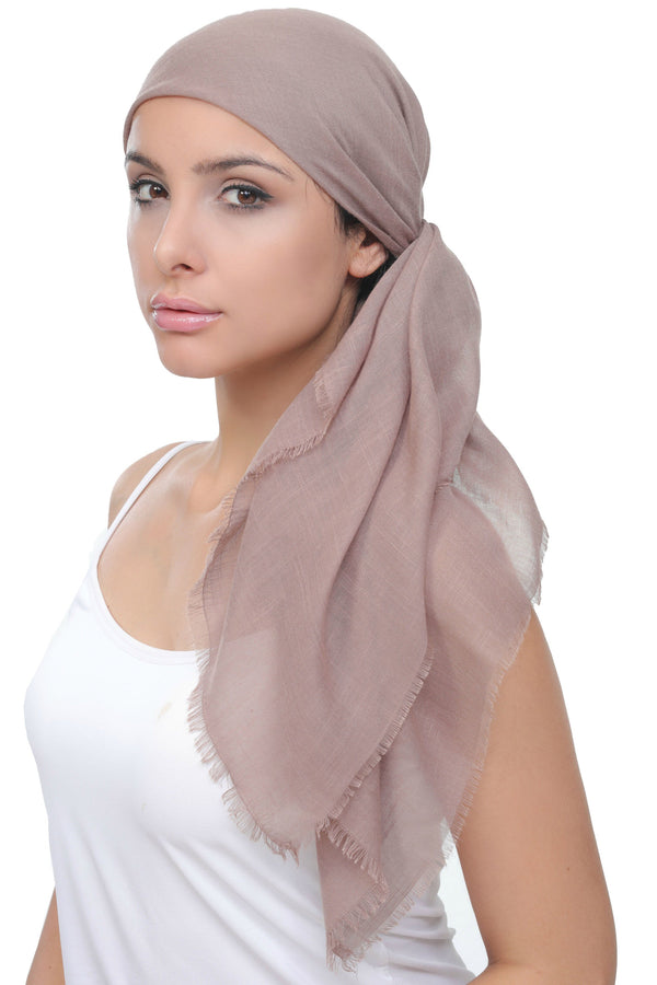 Deresina Four Seasons Square Chemo Headscarf Beige Linen Printed