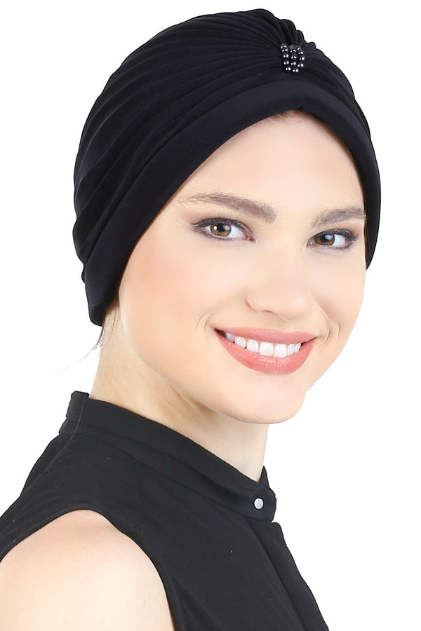 Deresina Pearl detail turban for cancer patients black