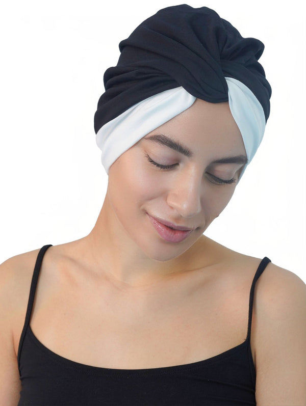 Twisted Front Turban - (Black - Off White)