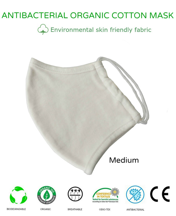 Unisex Washable Reusable 2Ply Antibacterial Organic Cotton Cup-Shape Face Mask-MEDIUM