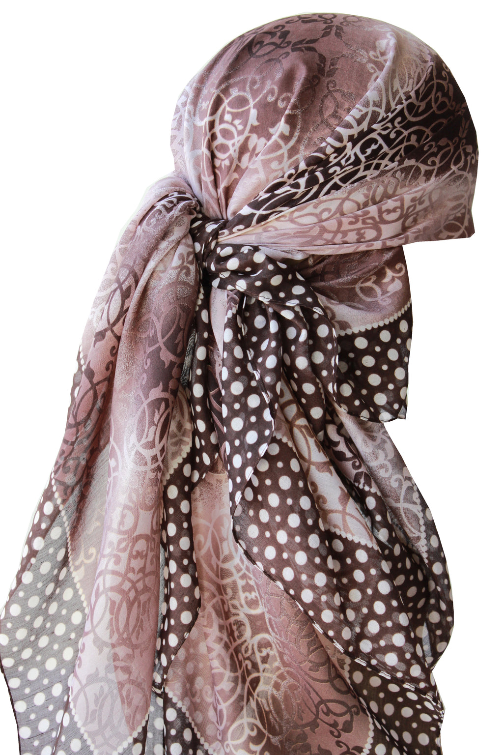 Everyday Square Head Scarf - Brown Mulberry Dotted End