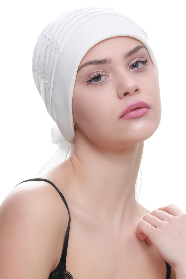 Deresina Twisted pleated cancer headwear cream