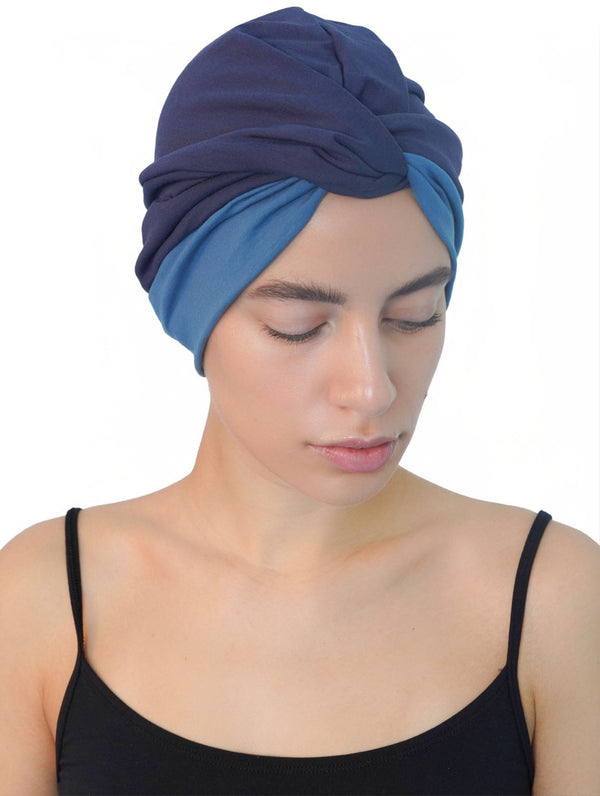 Twisted Front Turban - (Denim . Caroline Blue)