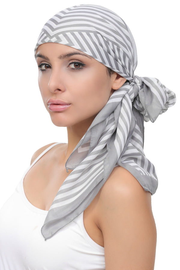 Deresina Everyday square chemo headscarf grey cream striped