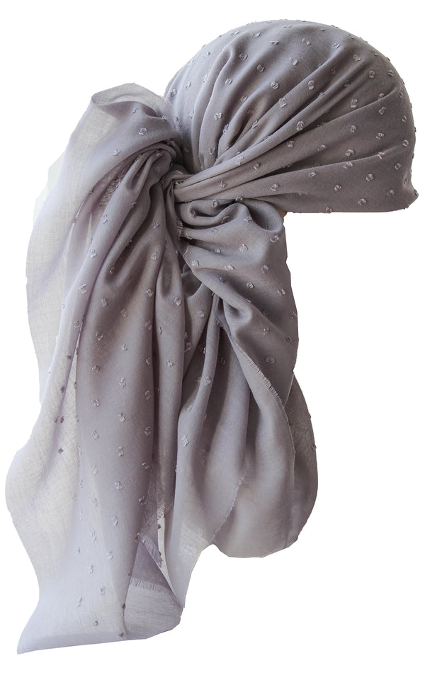 Special Fringed Trim Square Headscarf- T Weeny Grey