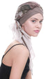 Deresina W cap with attached chemo headscarf mink beige abstract design