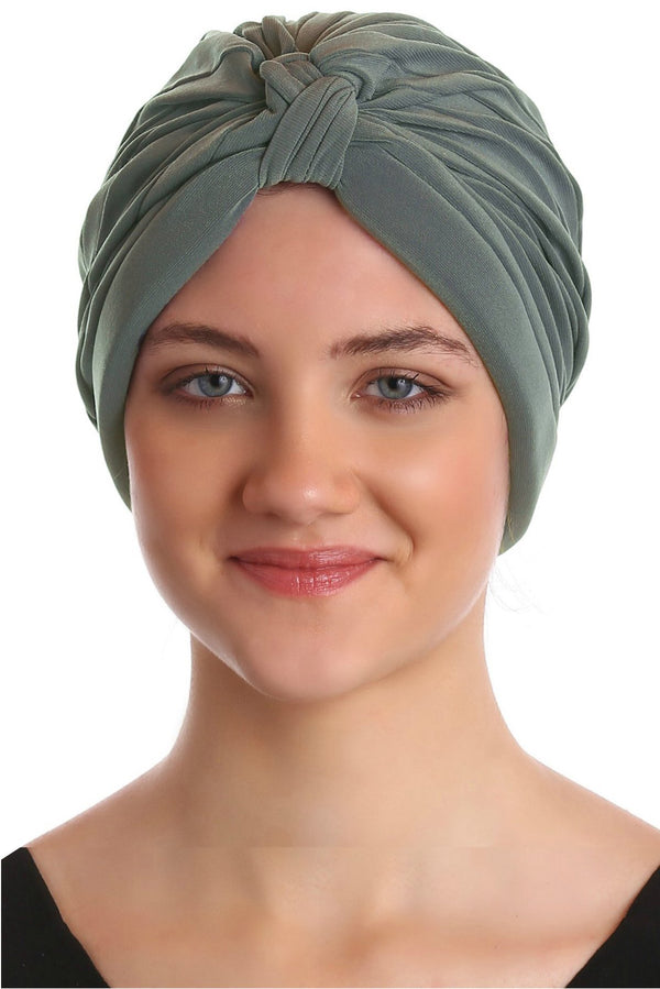 Deresina Pleated w pattern turban for chemo mossgreen