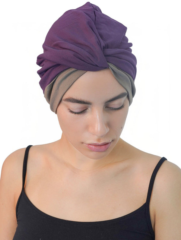 Twisted Front Turban -( Mulberry - Mink)