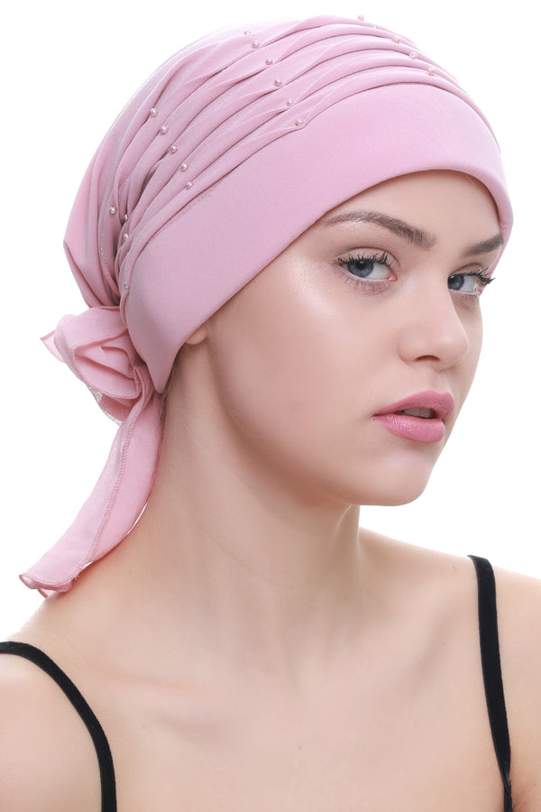 Deresina Twisted pleated cancer headwear powder pink