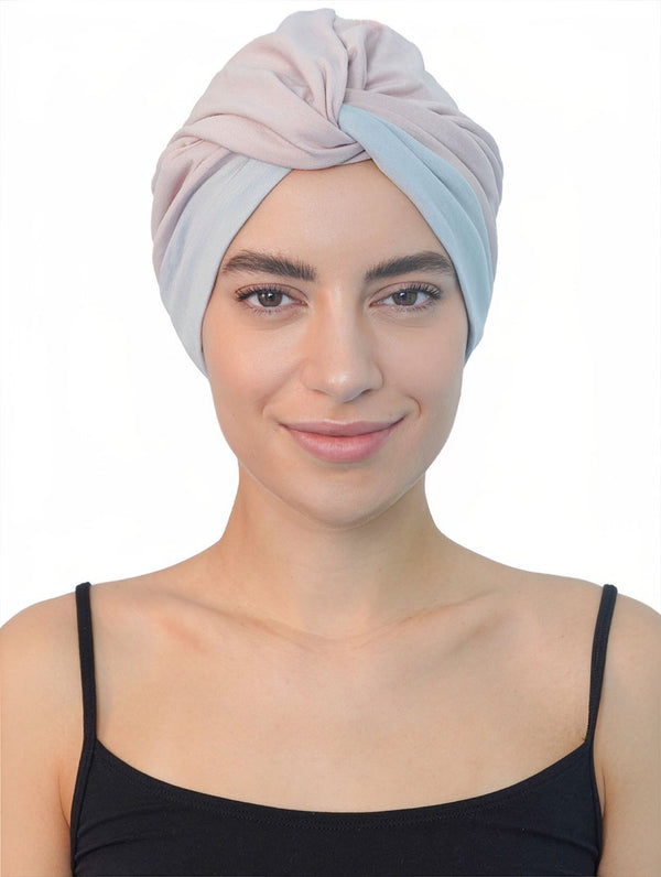 Twisted Front Turban -( Powder Pink - Cloud Blue)