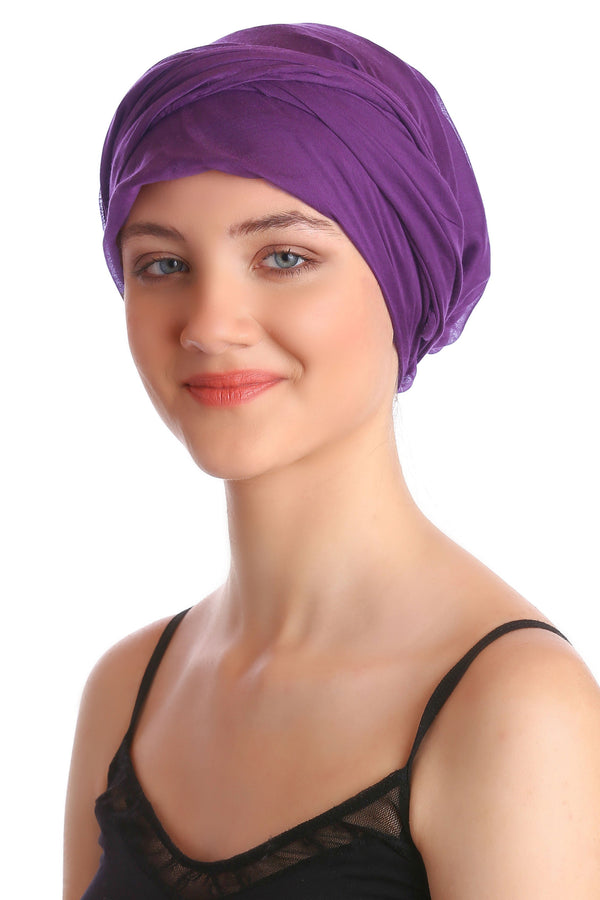 Deresina Easy tie organic chemo headscarf purple