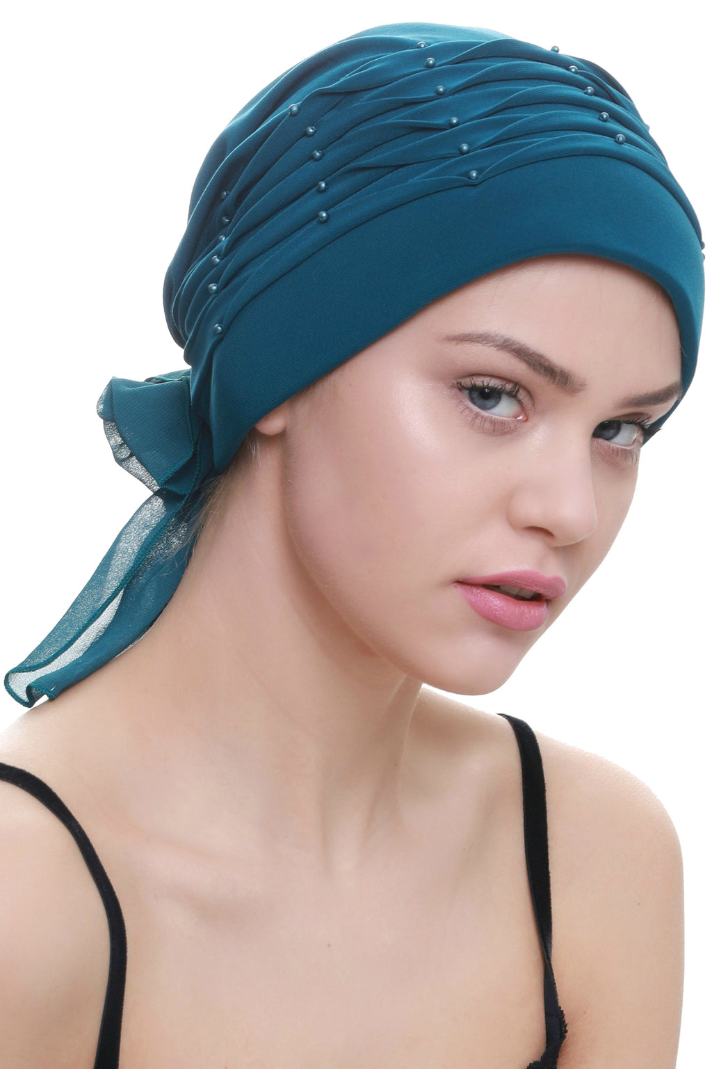 Deresina Twisted pleated cancer headwear teal