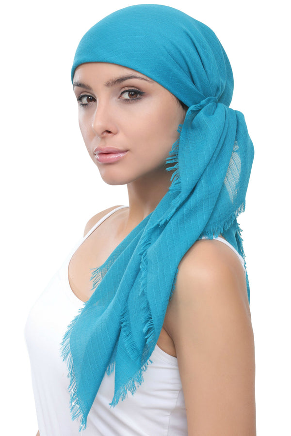 Deresina Four Seasons Plain Square Chemo Headscarf Teal Wafel Texture