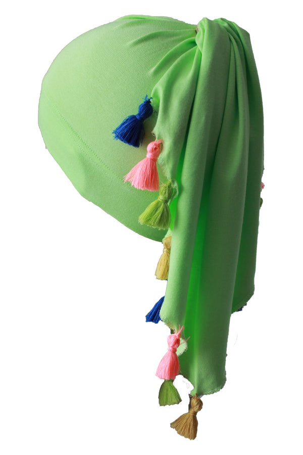 No Tie Bandana for Youth - Apple Green with Tassels