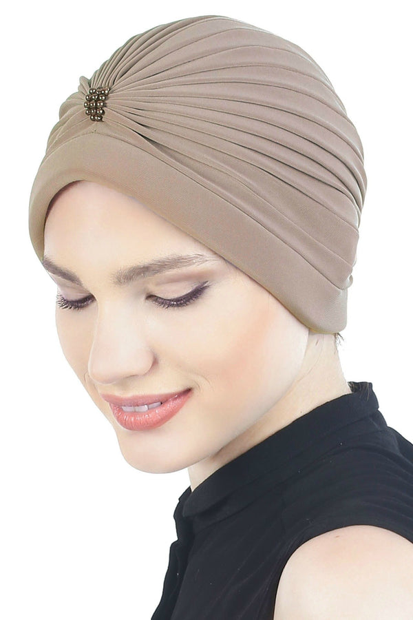 Deresina Pearl detail turban for cancer patients beige