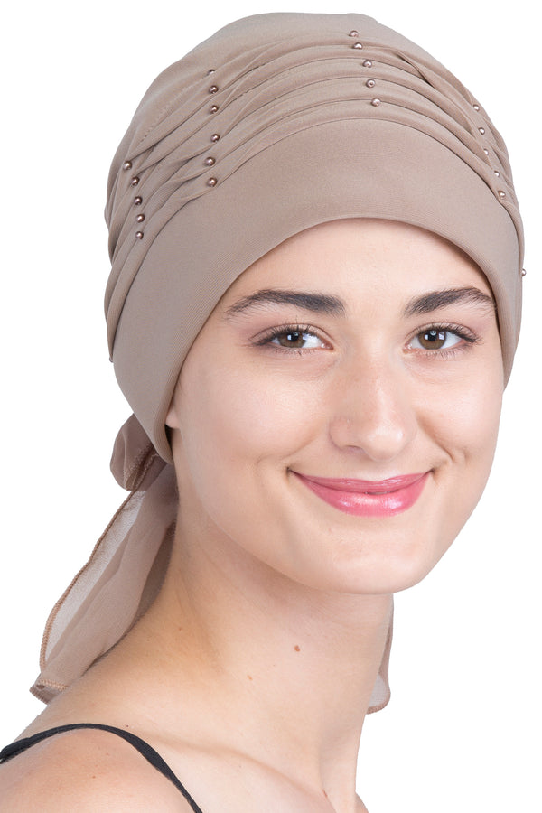 Gedrehte Plissee-Kopfbedeckung - Beige