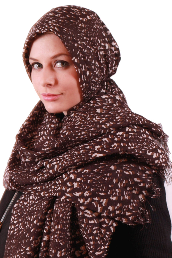 Hooded Headscarf - Brown/ Cream Animal Print