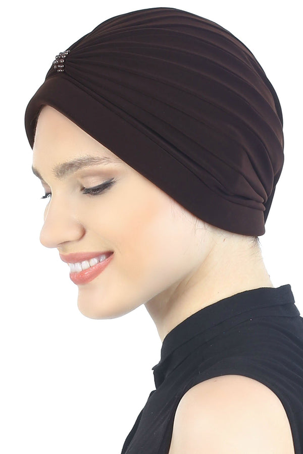 Deresina Pearl detail turban for cancer patients brown
