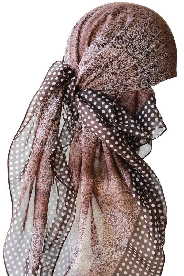 Deresina Everyday square chemo headscarf cocoa cream lace patterned