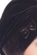 Veloursmütze mit angenähtem Schal und Schleife – Braun