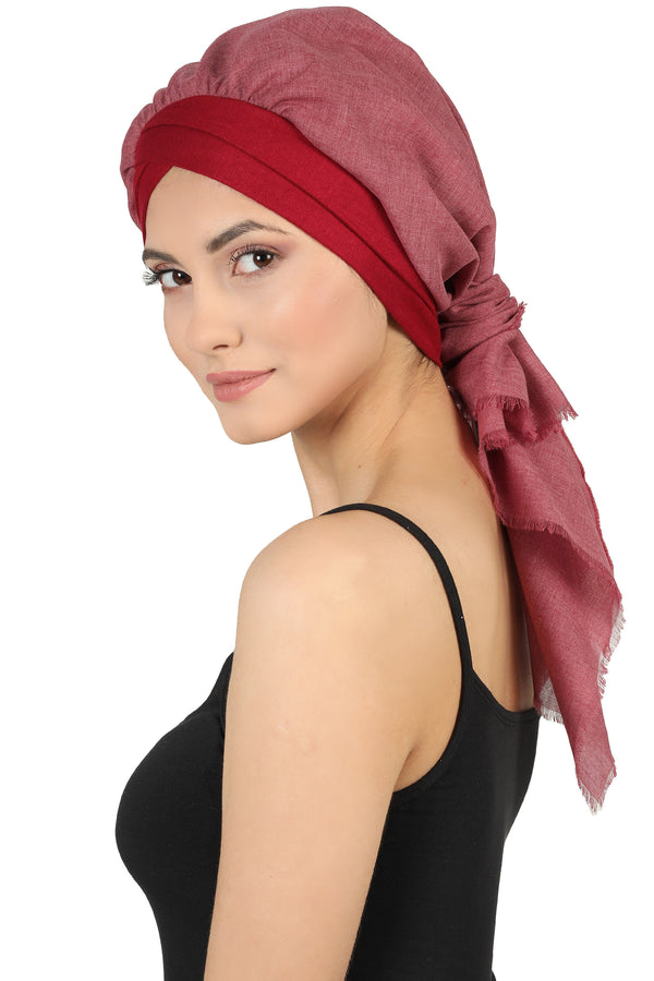 W Front Cap with Attached Scarf (Burgundy Plain)