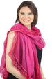 Pure Cotton Oversize Scarf with Lace Edges- Cherry