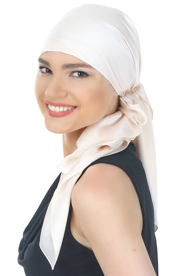 Crepe Satin Luxurious Headscarf-Floral Cream