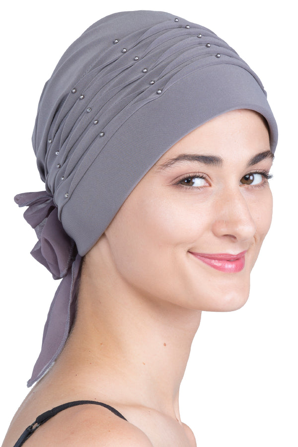 Verdrehte Plissee-Kopfbedeckung - Grau
