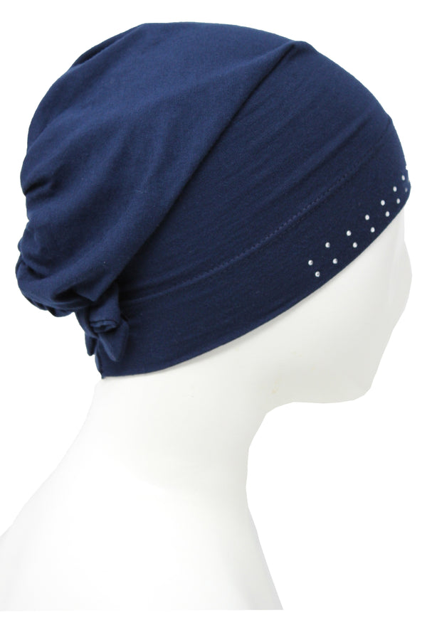 Deresina teen jewelled front beanie for hairloss navy