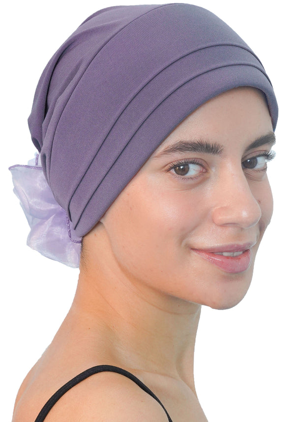 Padded and Folded Front Hat with Chiffon Flower  - Purple