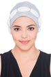 Deresina Shirred  beaded chemo headwear light grey cream