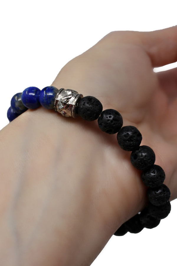 Energy Balance Semi Precious Gemstone Bracelet - Lava Rock Stone & Lapis Lazuli