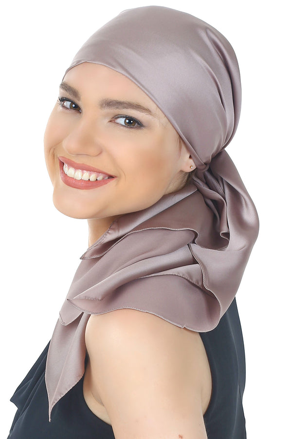 Crepe Satin Luxurious HeadScarf - Deep Beige