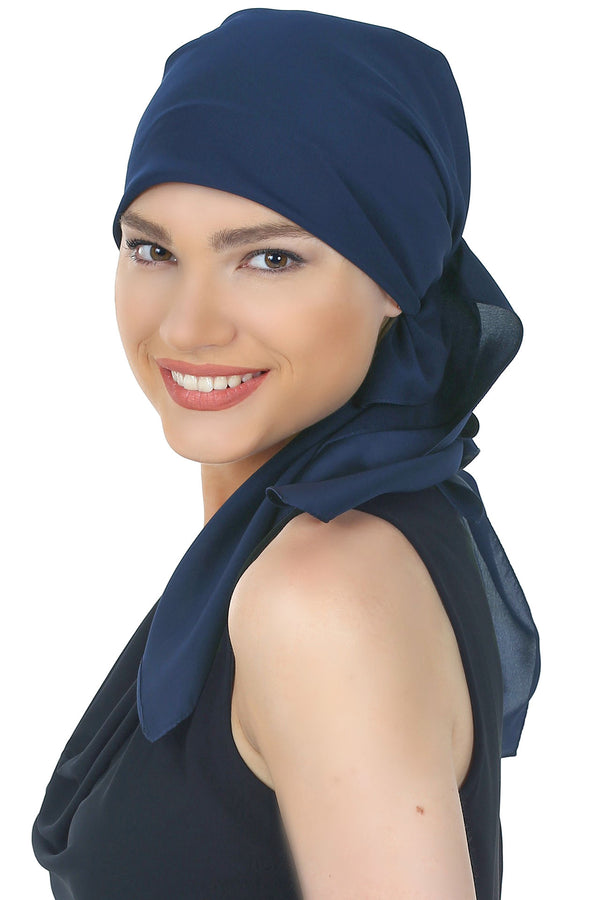 Crepe Satin Luxurious HeadScarf - Deep Navy