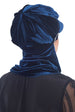 Velour Hat with Attached Scarf - Navy